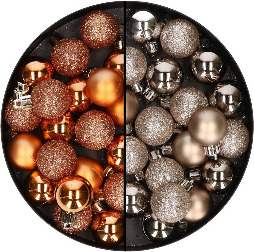 Merkloos 40x stuks kleine kunststof kerstballen koper en champagne 3 cm Kerstbal