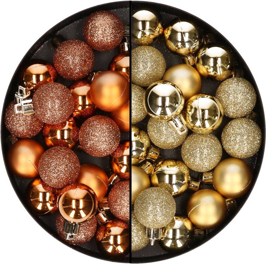 Merkloos 40x stuks kleine kunststof kerstballen koper en goud 3 cm Kerstbal