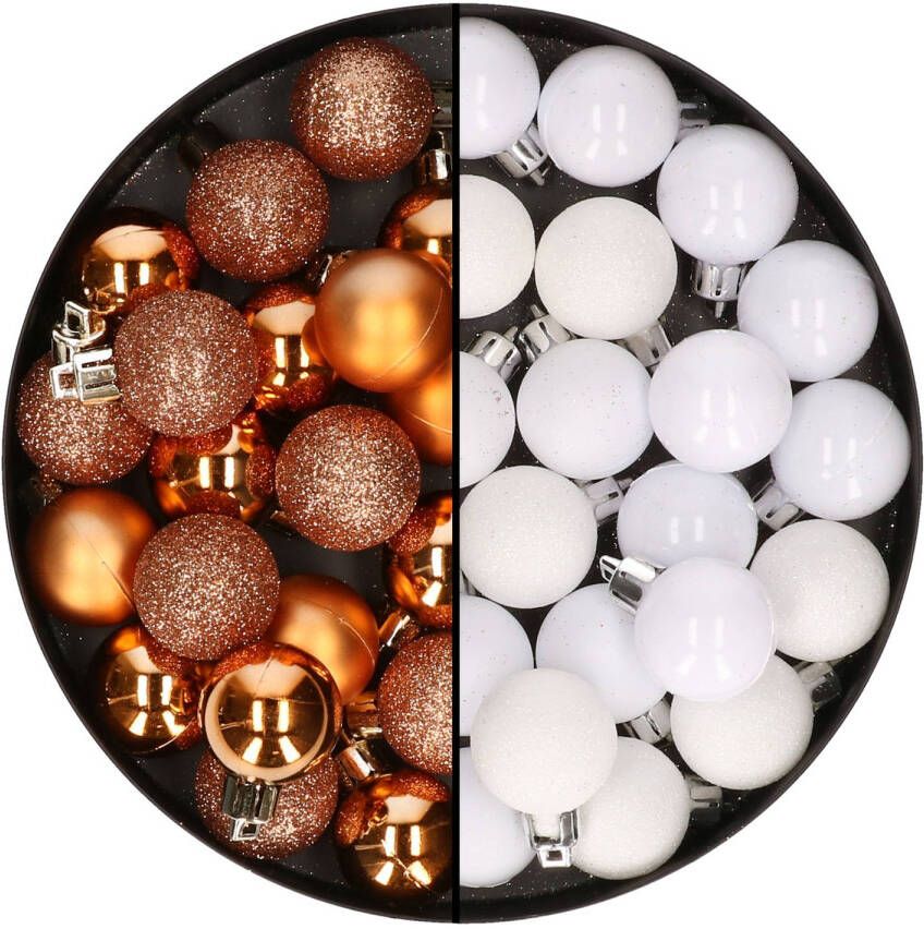 Merkloos 40x stuks kleine kunststof kerstballen koper en wit 3 cm Kerstbal