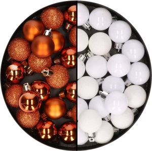 Merkloos 40x stuks kleine kunststof kerstballen oranje en wit 3 cm Kerstbal