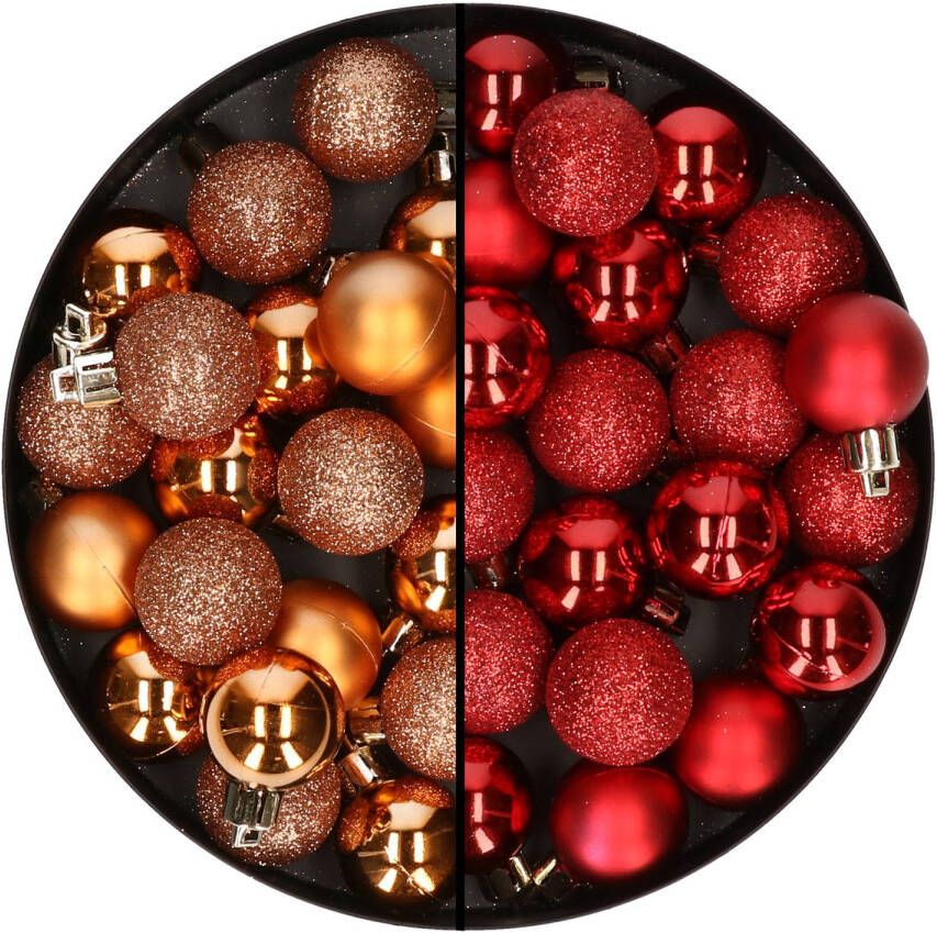 Merkloos 40x stuks kleine kunststof kerstballen rood en koper 3 cm Kerstbal