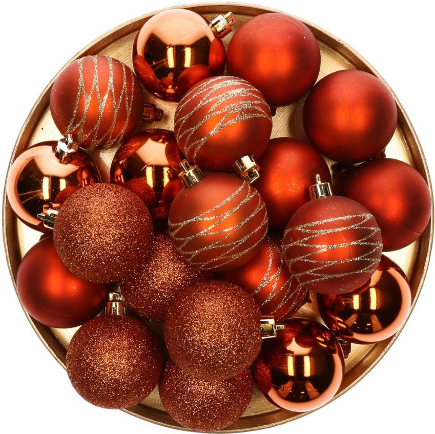 Merkloos 40x stuks kunststof kerstballen oranje koper mix 6 cm in giftbag Kerstbal