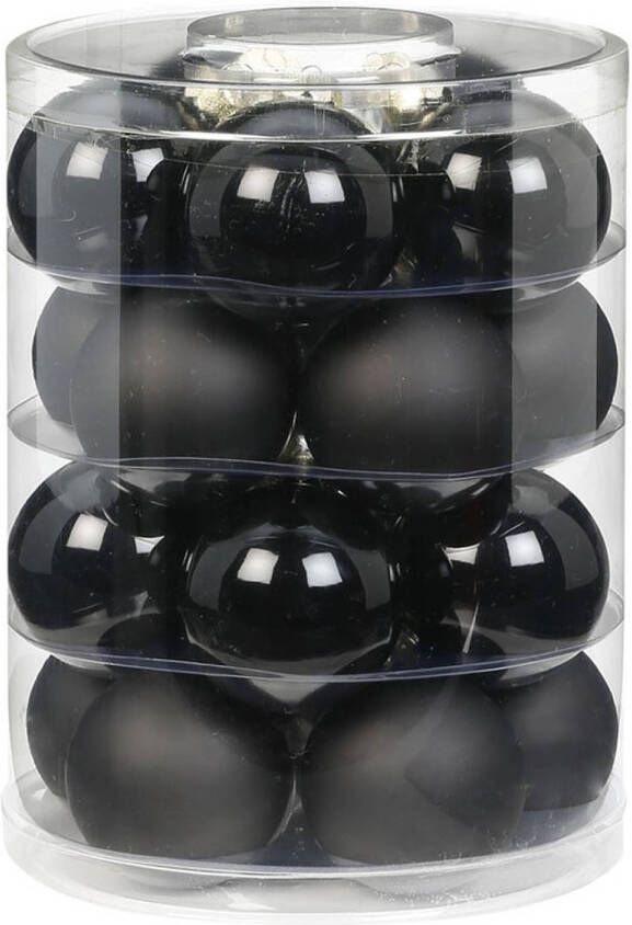 Merkloos 40x Zwarte glazen kerstballen 6 cm glans en mat Kerstbal