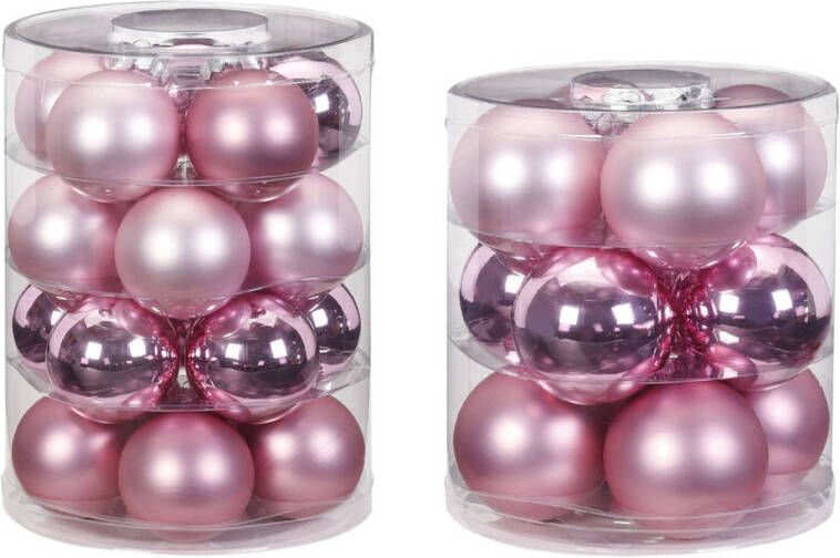 Merkloos 42x stuks glazen kerstballen roze 6 en 8 cm glans en mat Kerstbal