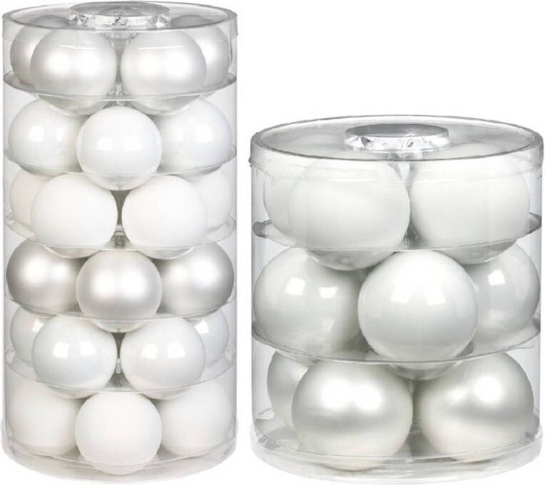 Merkloos 42x stuks glazen kerstballen wit 6 en 8 cm glans en mat Kerstbal