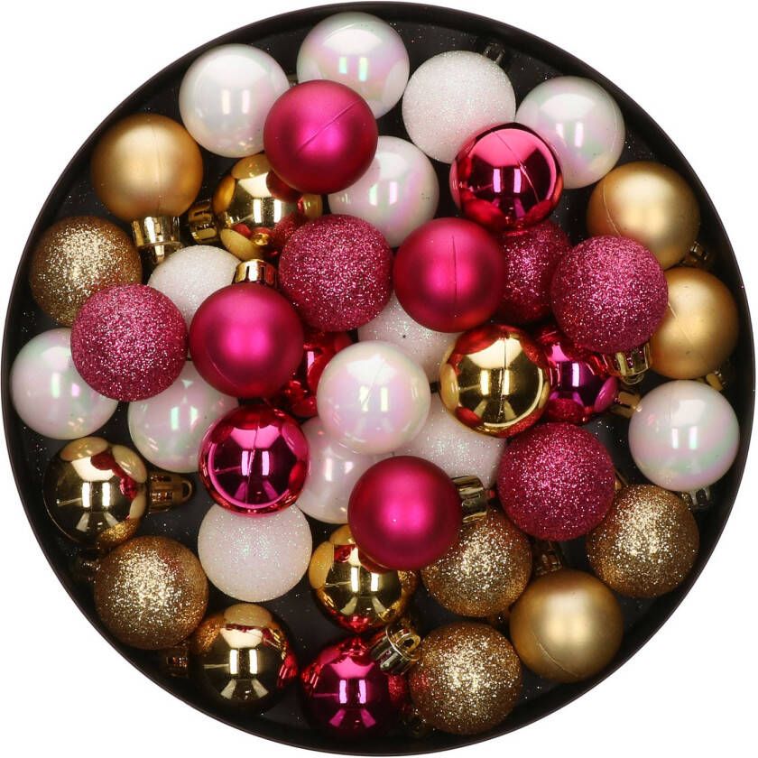 Merkloos 42x Stuks kunststof kerstballen mix bessen roze goud parelmoer wit 3 cm Kerstbal