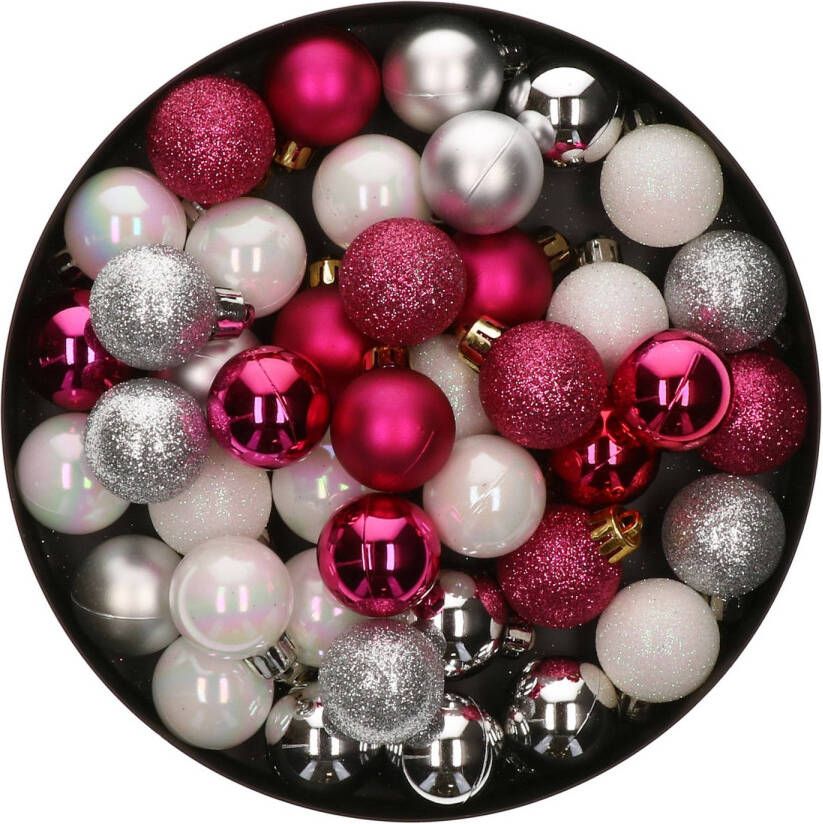 Merkloos 42x Stuks kunststof kerstballen mix bessen roze zilver parelmoer wit 3 cm Kerstbal
