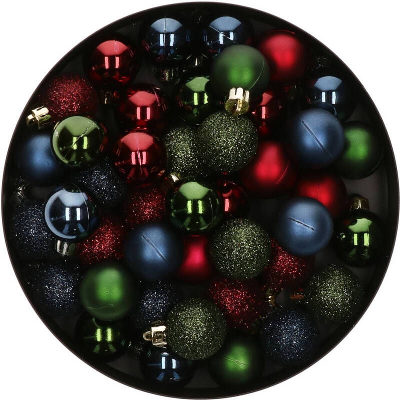 Merkloos 42x Stuks kunststof kerstballen mix donkerblauw donkerrood donkergroen 3 cm Kerstbal