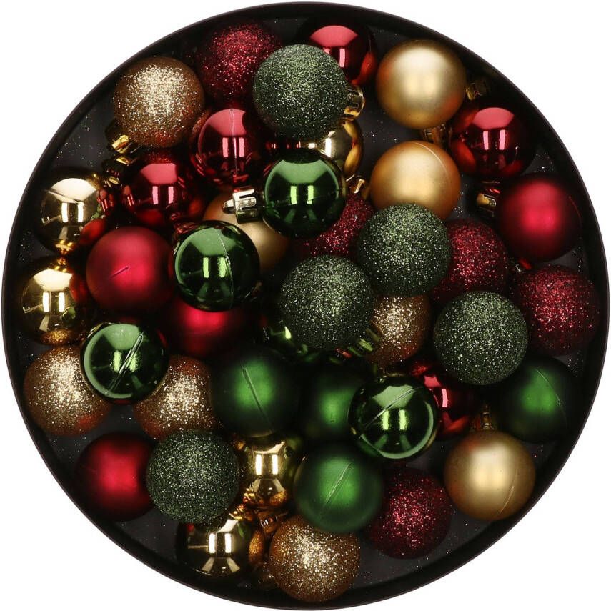 Merkloos 42x Stuks kunststof kerstballen mix donkergroen goud donkerrood 3 cm Kerstbal