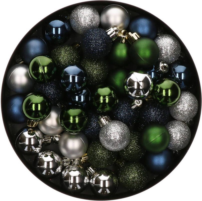 Merkloos 42x Stuks kunststof kerstballen mix donkergroen zilver donkerblauw 3 cm Kerstbal