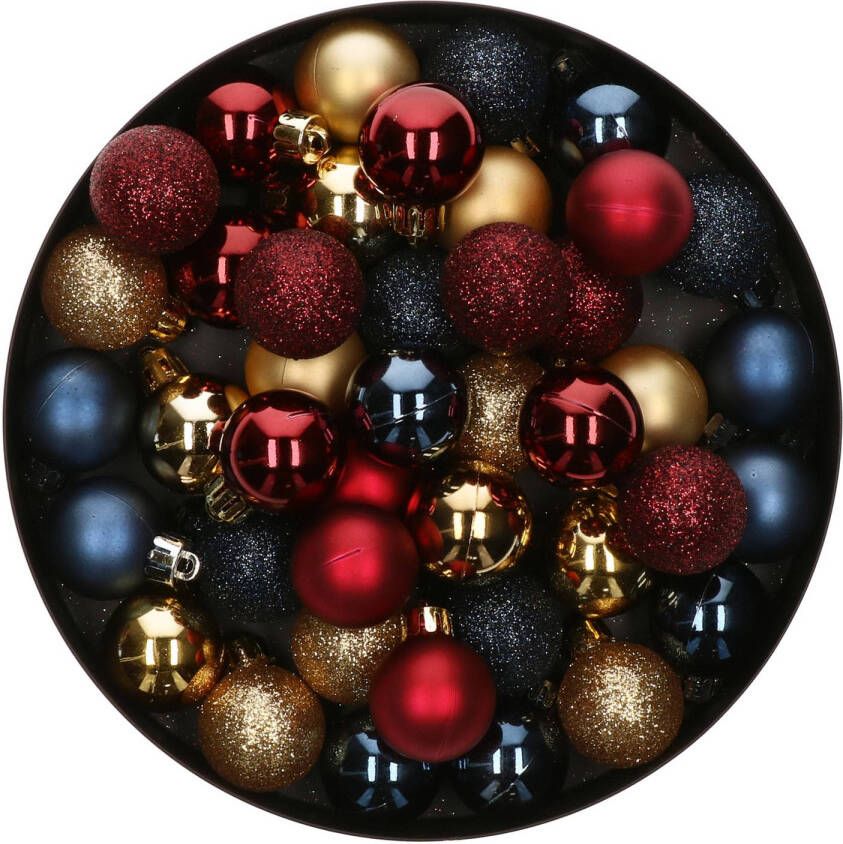 Merkloos 42x Stuks kunststof kerstballen mix donkerrood goud donkerblauw 3 cm Kerstbal