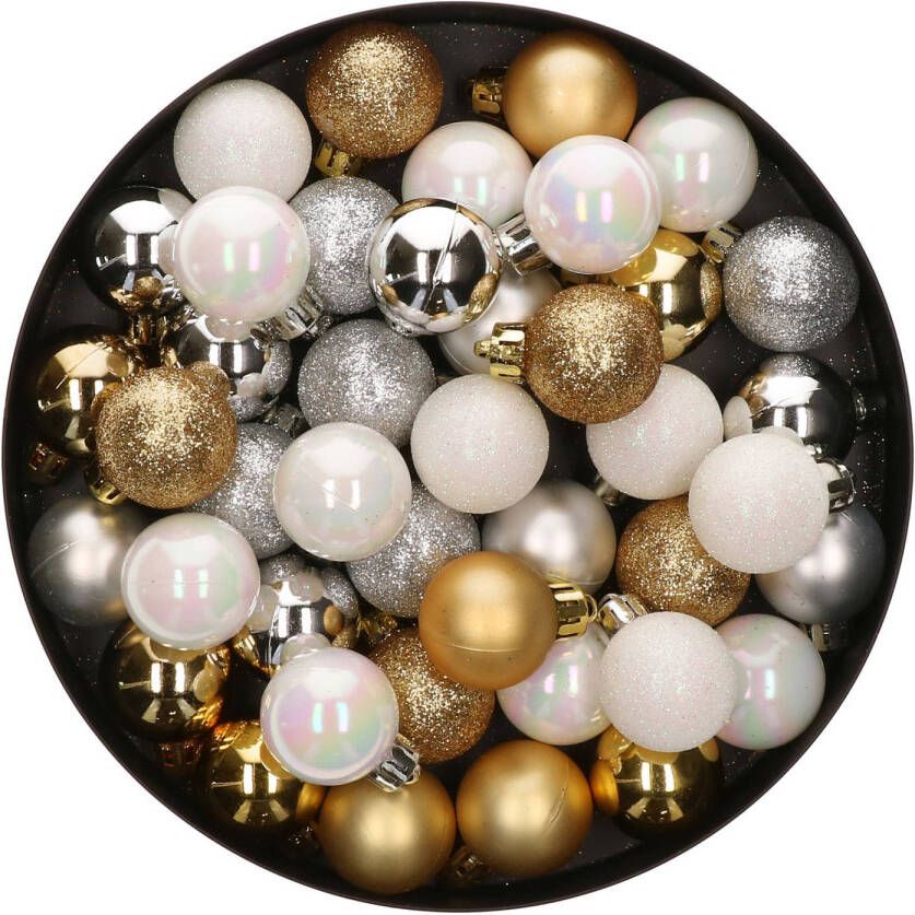 Merkloos 42x Stuks kunststof kerstballen mix goud zilver wit 3 cm Kerstbal
