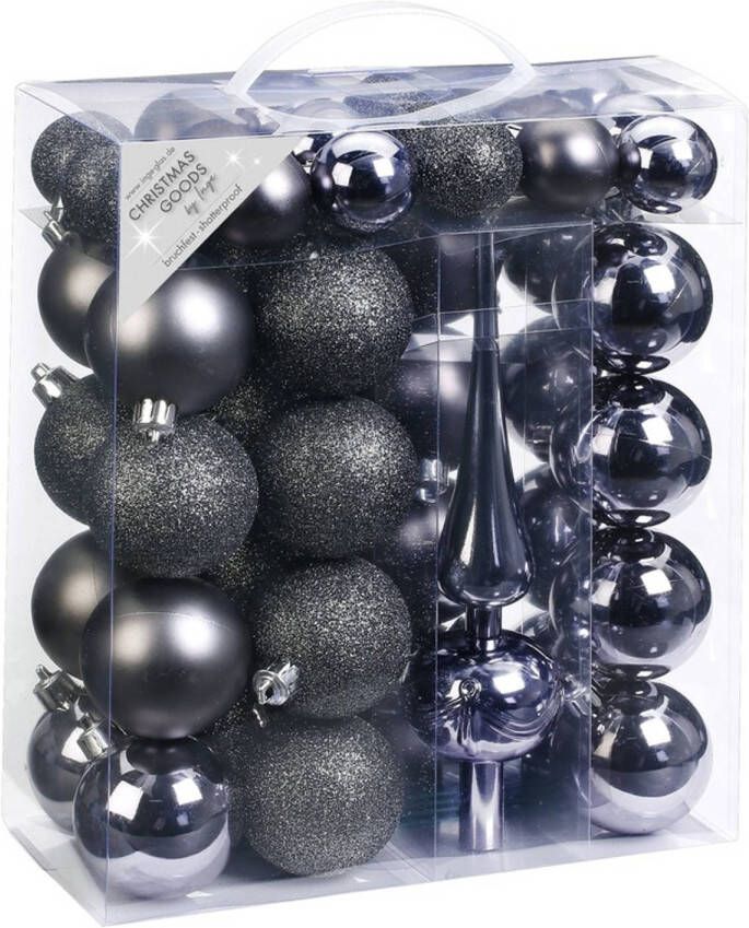 Merkloos 47x Antraciet grijs tinten kunststof kerstballen 4-6 cm met piek Kerstbal