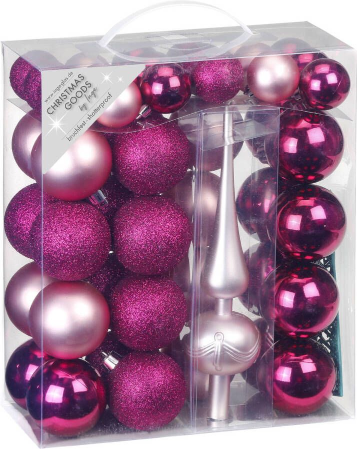 Merkloos 47x stuks kunststof kerstballen fuchsia roze en lichtroze 4-6 cm mat glans met piek Kerstbal