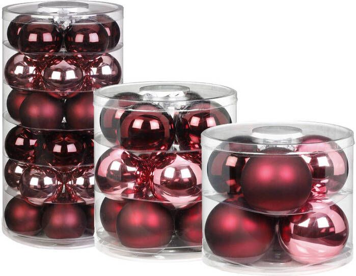 Merkloos 48x Berry Kiss mix roze rode glazen kerstballen glans en mat Kerstbal