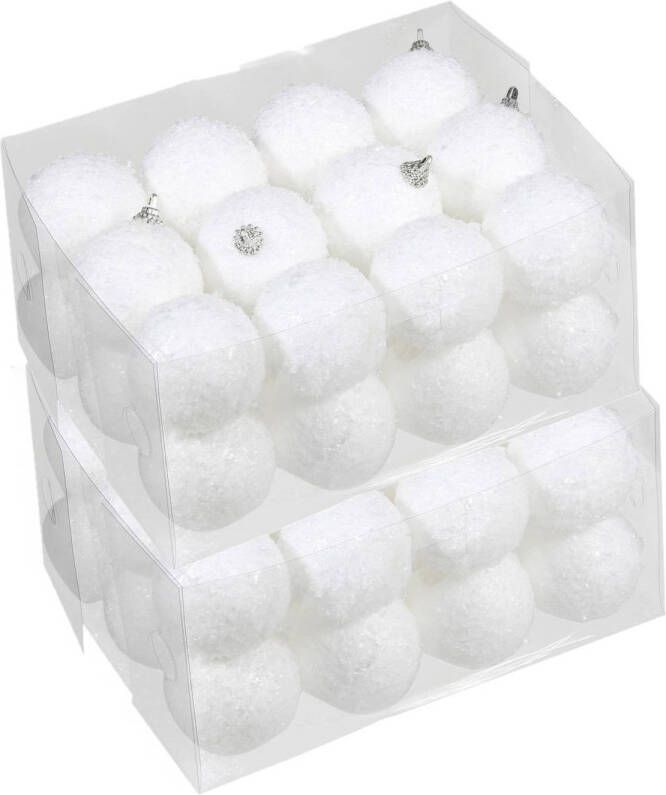Merkloos 48x Kleine kunststof kerstballen met sneeuw effect wit 5 cm Kerstbal