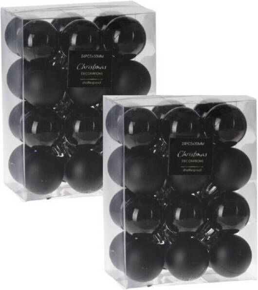 Merkloos 48x stuks kleine kunststof kerstballen zwart 3 cm Kerstbal