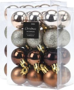 Merkloos 48x stuks mini kerstballen mix herfstkleuren kunststof 3 cm Kerstbal