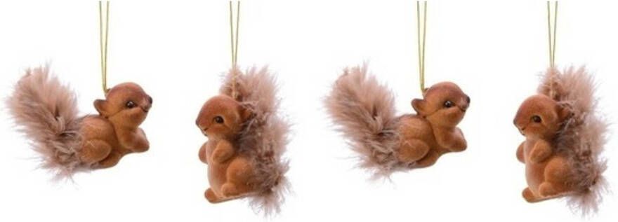 Merkloos 4x Bruine eekhoorns kerstversiering hangdecoraties 6 cm Kersthangers