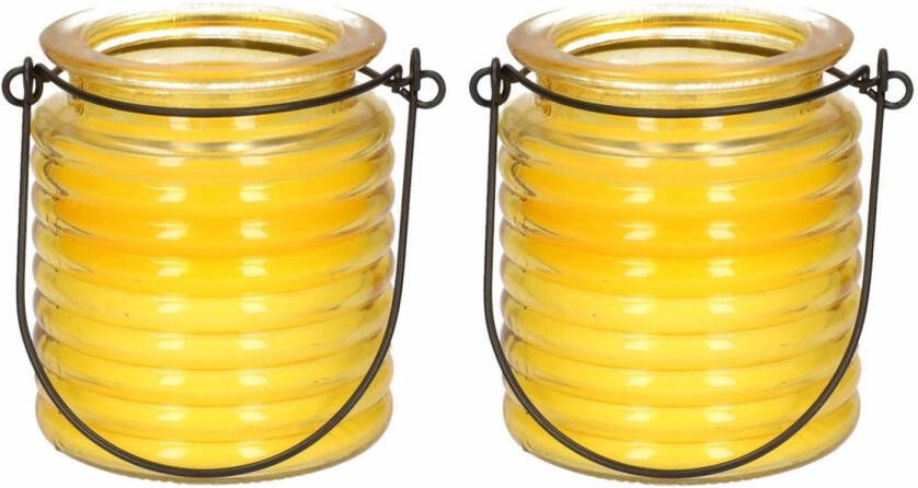 Merkloos 4x Citronellakaarsen in geel geribbeld glas 7 5 cm Insecten verjagen Geurkaarsen