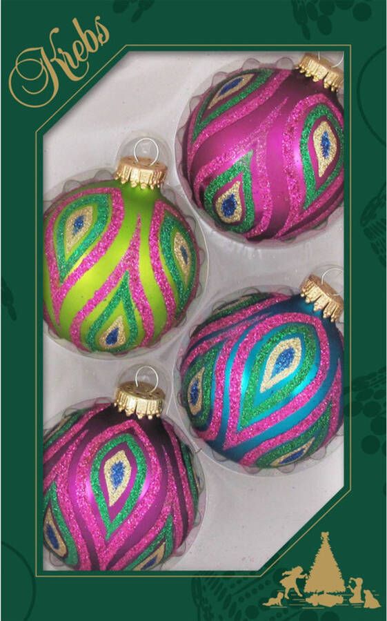 Merkloos 4x Color splash gekleurde glazen kerstballen glitter 7 cm kerstversiering Kerstbal