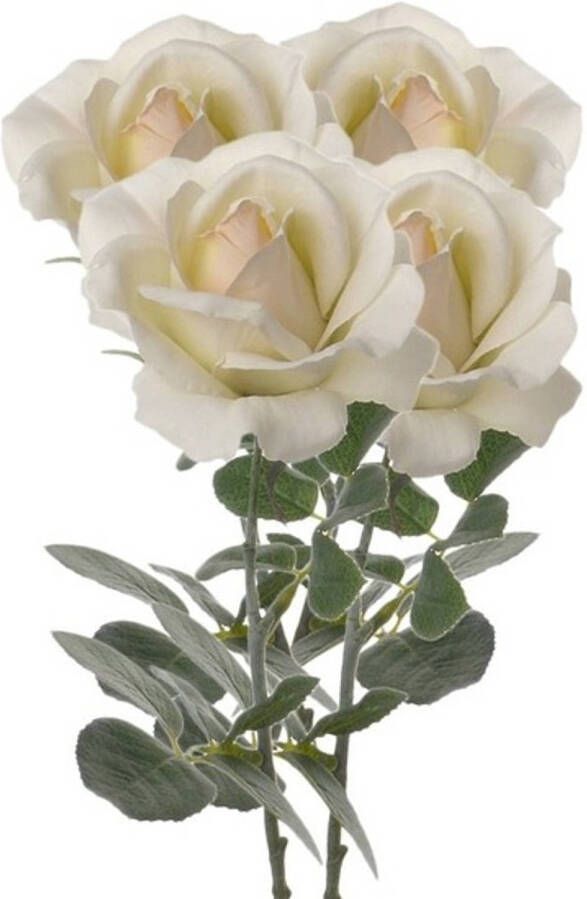 Merkloos 4x Creme witte rozen roos kunstbloemen 37 cm Kunstbloemen