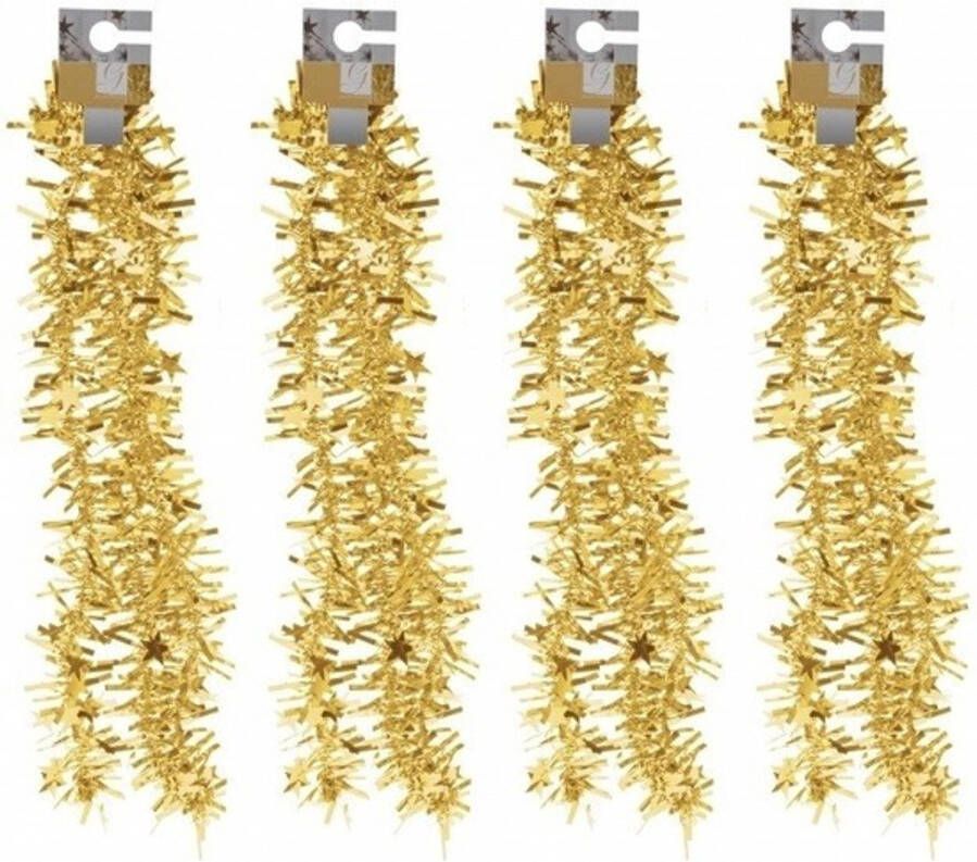 Merkloos 4x Gouden kerstversiering folieslingers met sterretjes 180 cm Kerstslingers