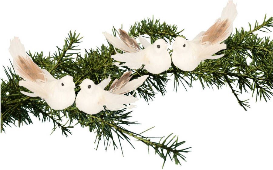 Merkloos 4x Kerstboomversiering glitter witte vogeltjes op clip 11 cm Kersthangers