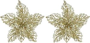 Merkloos 4x Kerstversieringen glitter kerstster goud op clip 23 x 10 cm Kersthangers