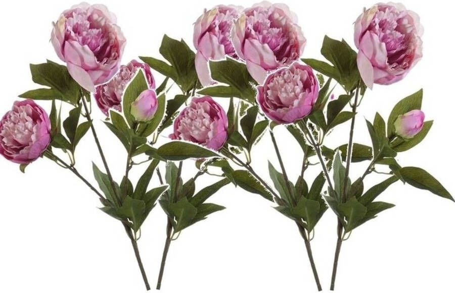 Merkloos 4x Kunstbloem roze pioenrozen kunsttakken 70 cm Kunstbloemen