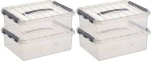 Sunware 4x Q-Line opberg box opbergdoos 10 liter 40 x 30 x 11 cm kunststof A4 formaat opslagbox Opbergbak kunststof transparant zilver Opbergbox
