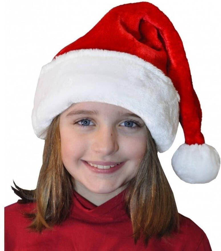 Merkloos 4x Pluche luxe kerstmutsen rood wit voor kinderen Kerstmutsen