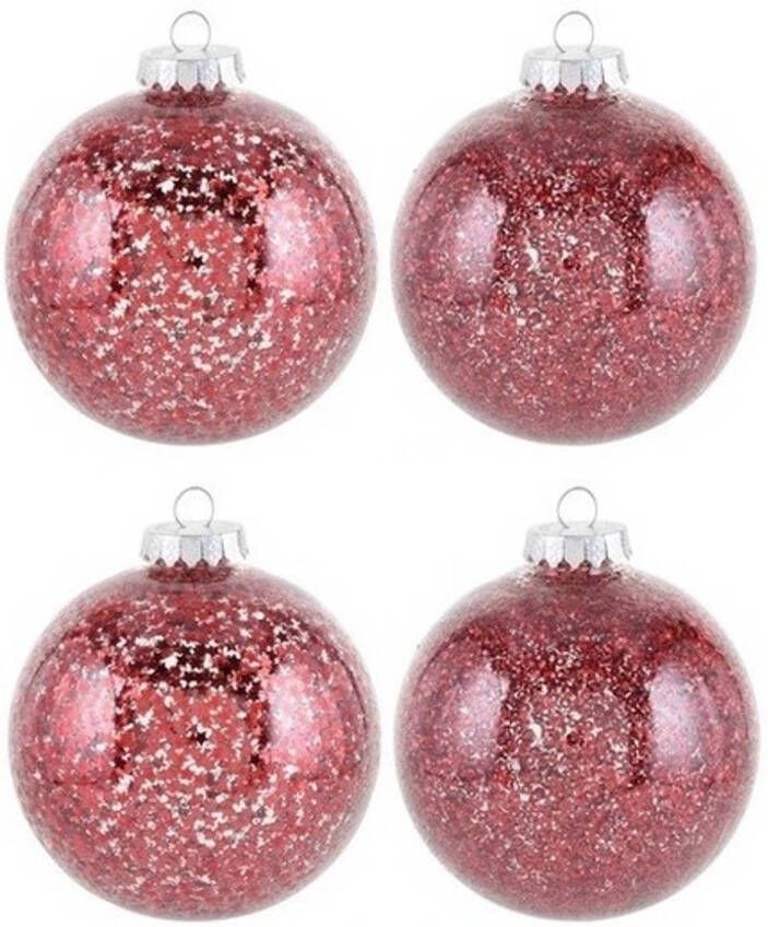 Merkloos 4x kerstballen rood 10 cm kunststof kerstboom versiering decoratie Kerstbal