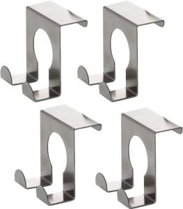 Merkloos 4x RVS deurhaken 5 cm Huishouden deurhaken van RVS 4 stuks Ophanghaakjes Kapstokhaken
