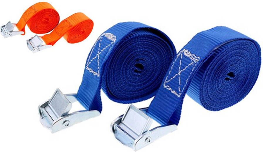 Merkloos 4x Spanband blauw en oranje 2 x 3 5 meter Opbergen en verhuizen