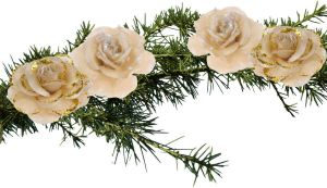 Merkloos 4x Stuks Decoratie Bloemen Rozen Goud Op Clip 9 Cm Kersthangers