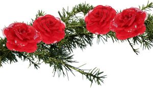 Merkloos 4x stuks decoratie bloemen rozen rood op clip 9 cm Kunstbloemen