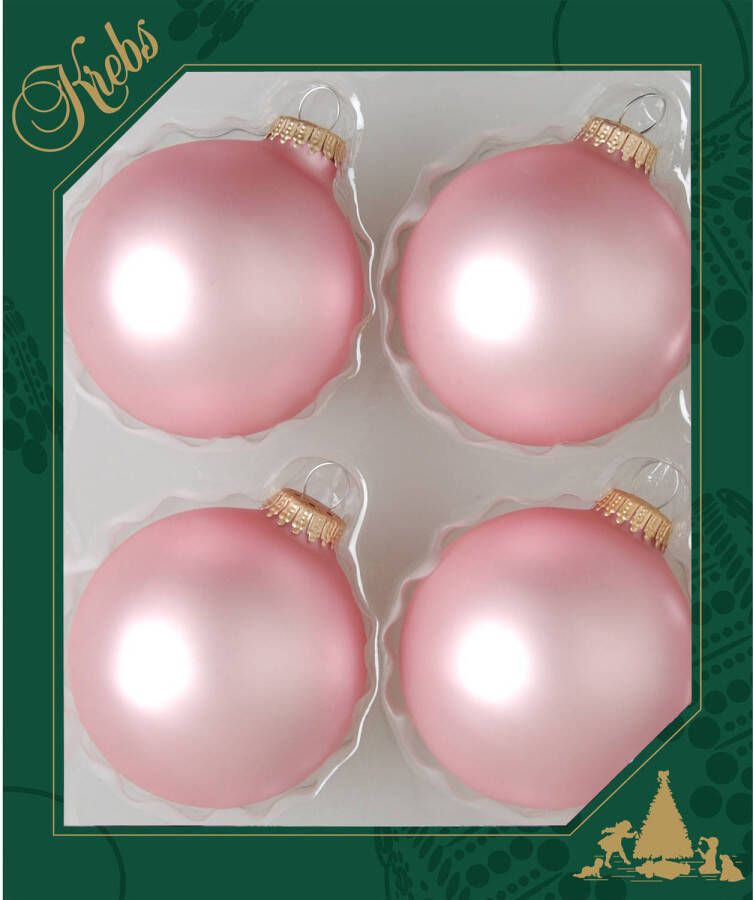 Merkloos 4x stuks glazen kerstballen 7 cm chic mat roze Kerstbal