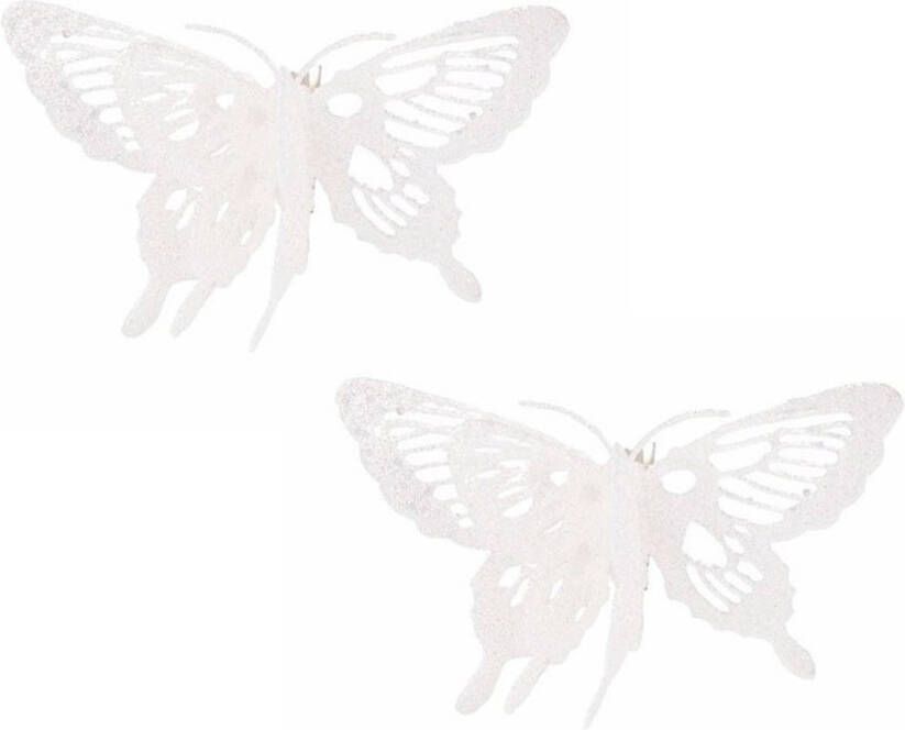 Merkloos 4x stuks kerst decoratie vlinders wit 15 x 11 cm Kersthangers