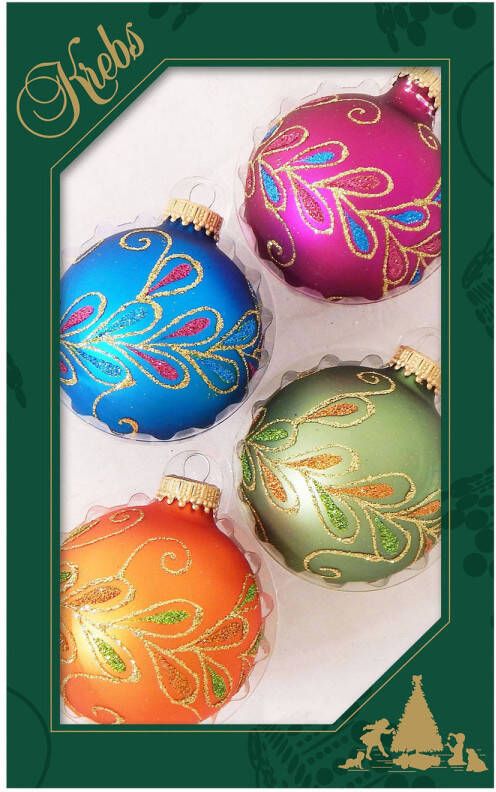 Merkloos 12x stuks luxe glazen kerstballen 7 cm blauw roze oranje groen Kerstbal