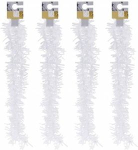 Merkloos 4x Witte kerstversiering folieslingers met sterretjes 180 cm Kerstslingers