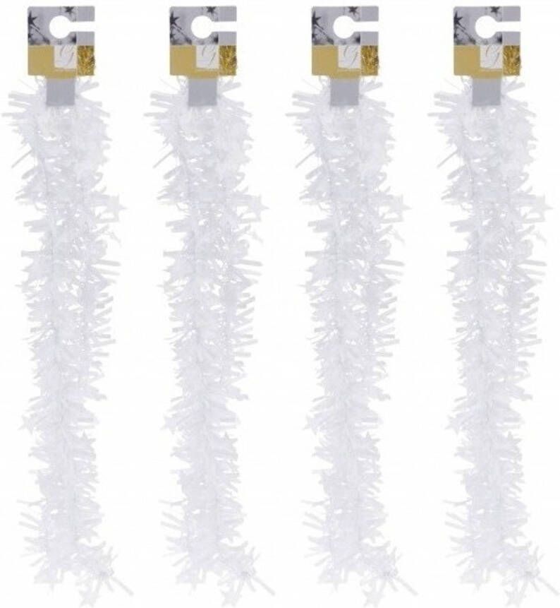 Merkloos 4x Witte kerstversiering folieslingers met sterretjes 180 cm Kerstslingers