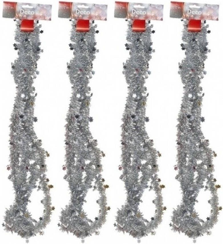 Merkloos 4x Zilveren kerstboom slingers 270 cm Kerstslingers