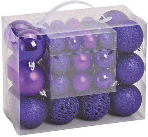 Merkloos Kerstboomversiering 50x paarse plastic kerstballen Kerstbal