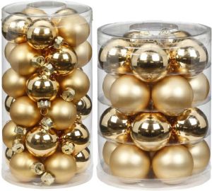 Merkloos 50x stuks glazen kerstballen elegant goud mix 4 en 6 cm glans en mat Kerstbal
