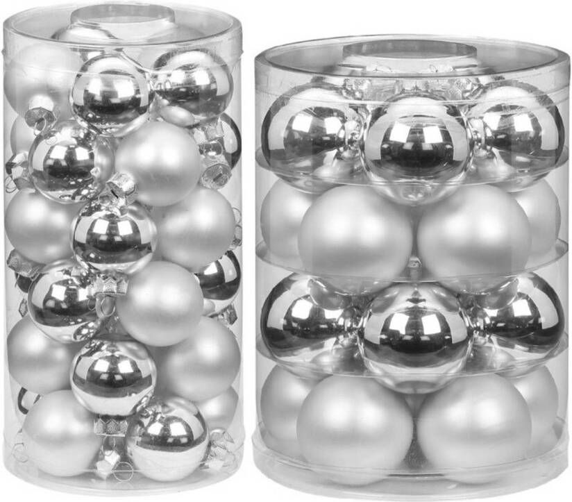 Merkloos 50x stuks glazen kerstballen elegant zilver mix 4 en 6 glans en mat Kerstbal