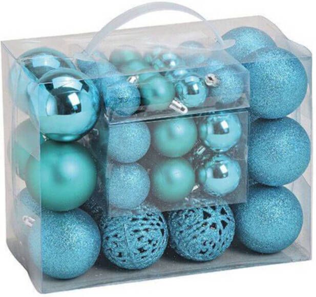Merkloos 50x Turquoise blauwe kunststof kerstballen 3 4 en 6 cm Kerstbal