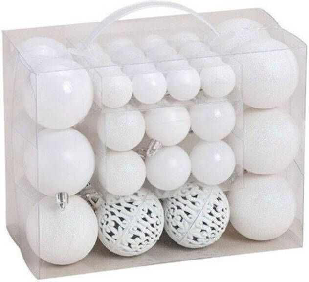 Merkloos 50x Witte kunststof kerstballen 3 4 en 6 cm Kerstbal