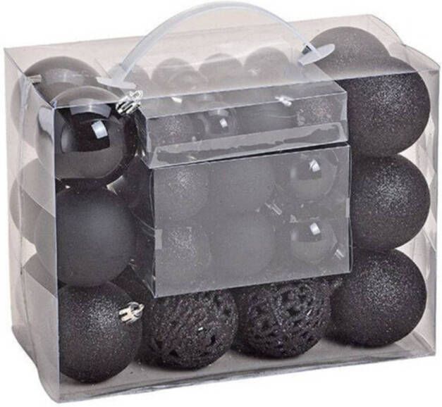 Merkloos 50x Zwarte kunststof kerstballen 3 4 en 6 cm Kerstbal