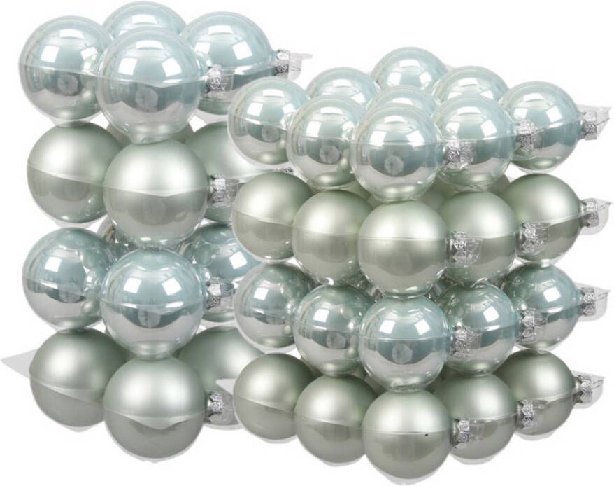 Merkloos 52x stuks glazen kerstballen mintgroen (oyster grey) 6 en 8 cm mat glans Kerstbal
